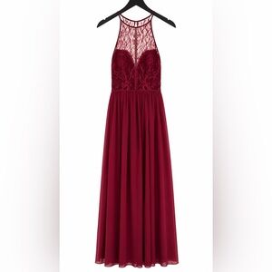 Girls' Burgundy Lace Bodice Maxi Dress